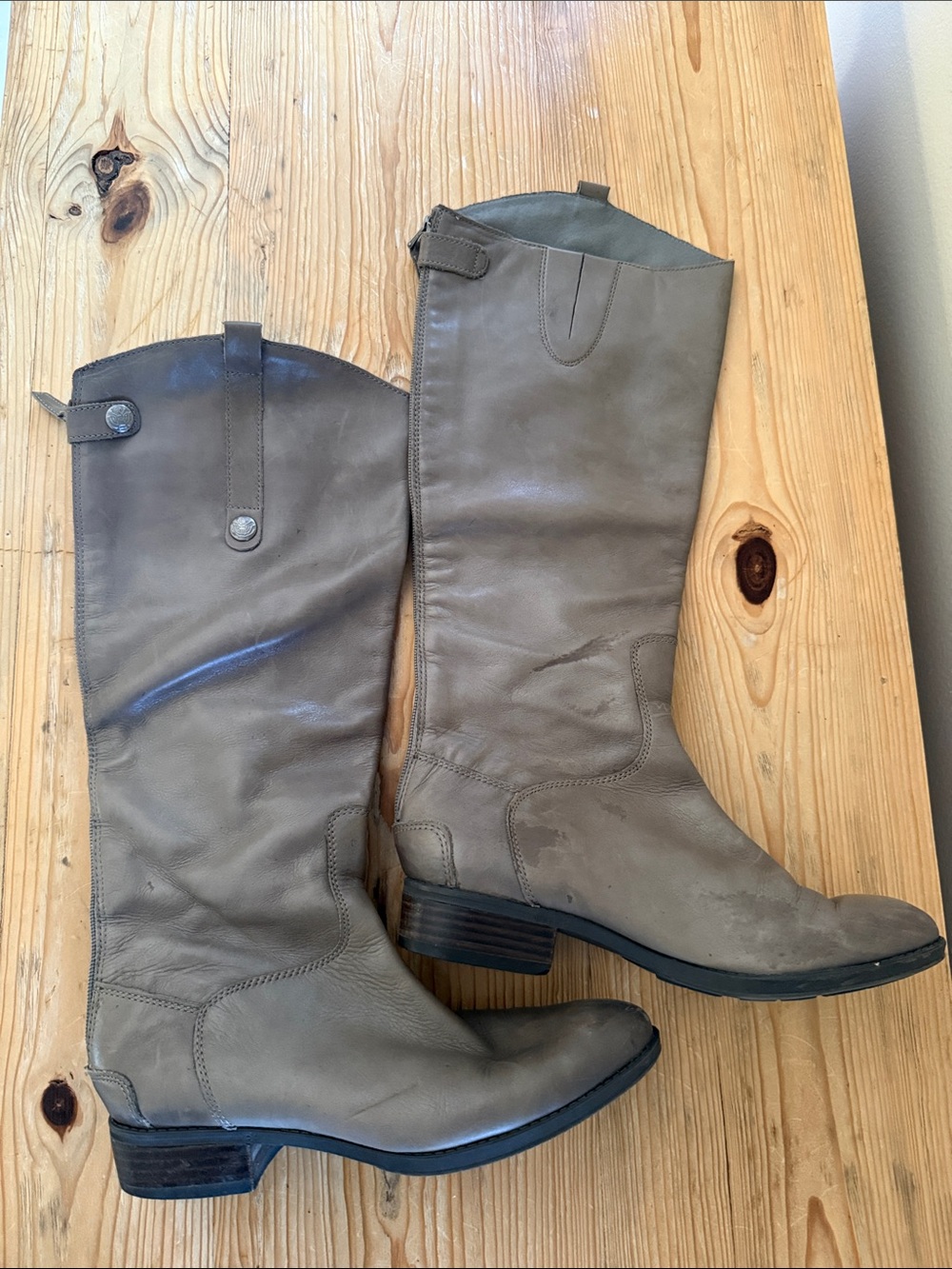 Sam Edelman Taupe Leather Knee-High Riding Boots